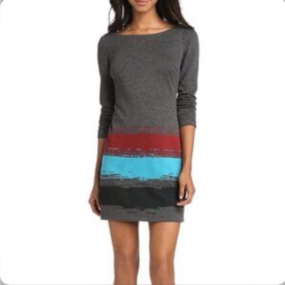 PLENTY by Tracy Reese Anthropologie Small Color Block Mini Sweater Dress Deep V - Picture 1 of 13